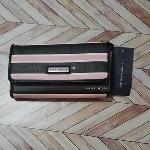 Tommy Hilfiger Black and Pink Striped Wallet